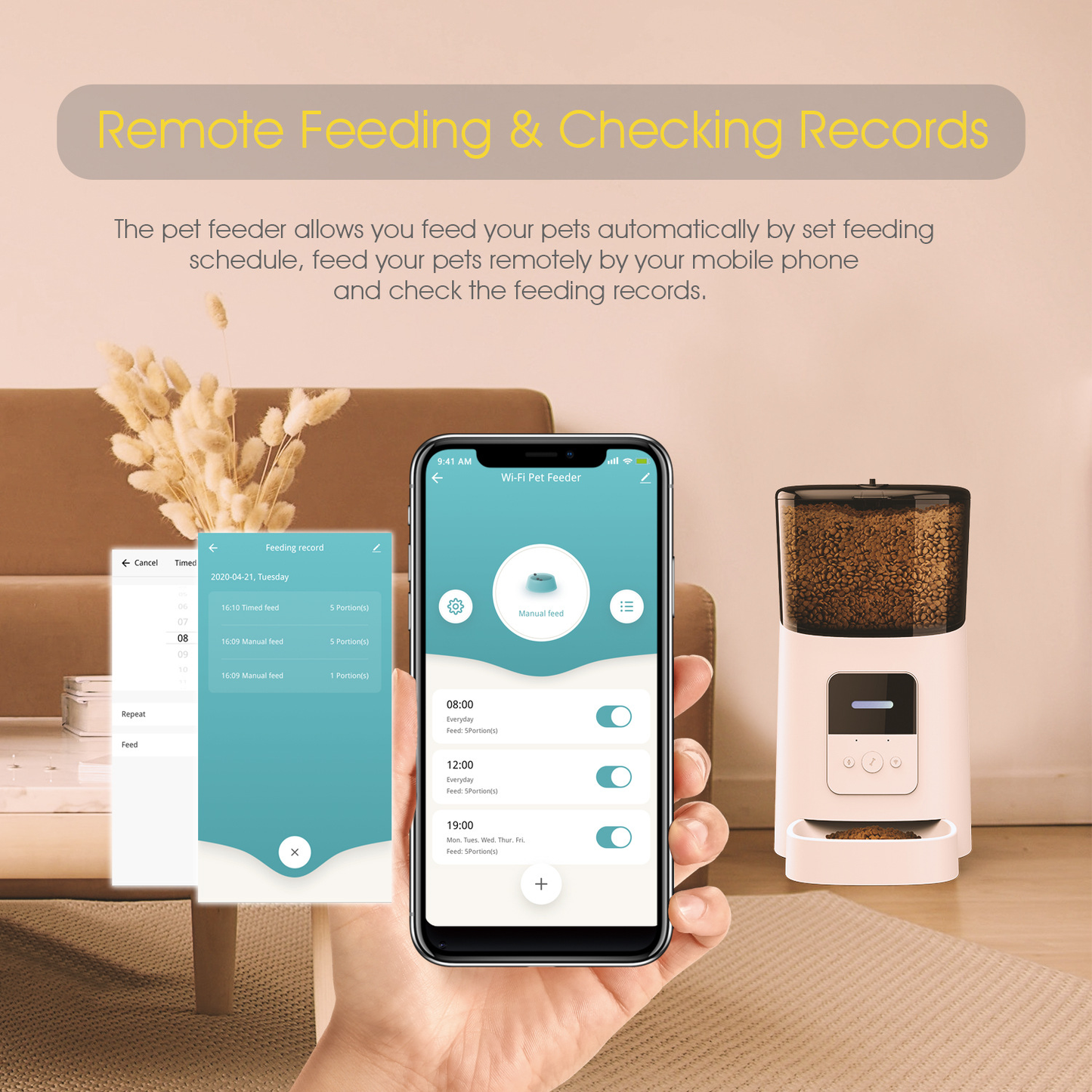 6L smart pet feeder with camera for travel