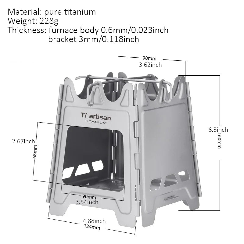 Outdoor pure titanium wood stove, camping charcoal stove